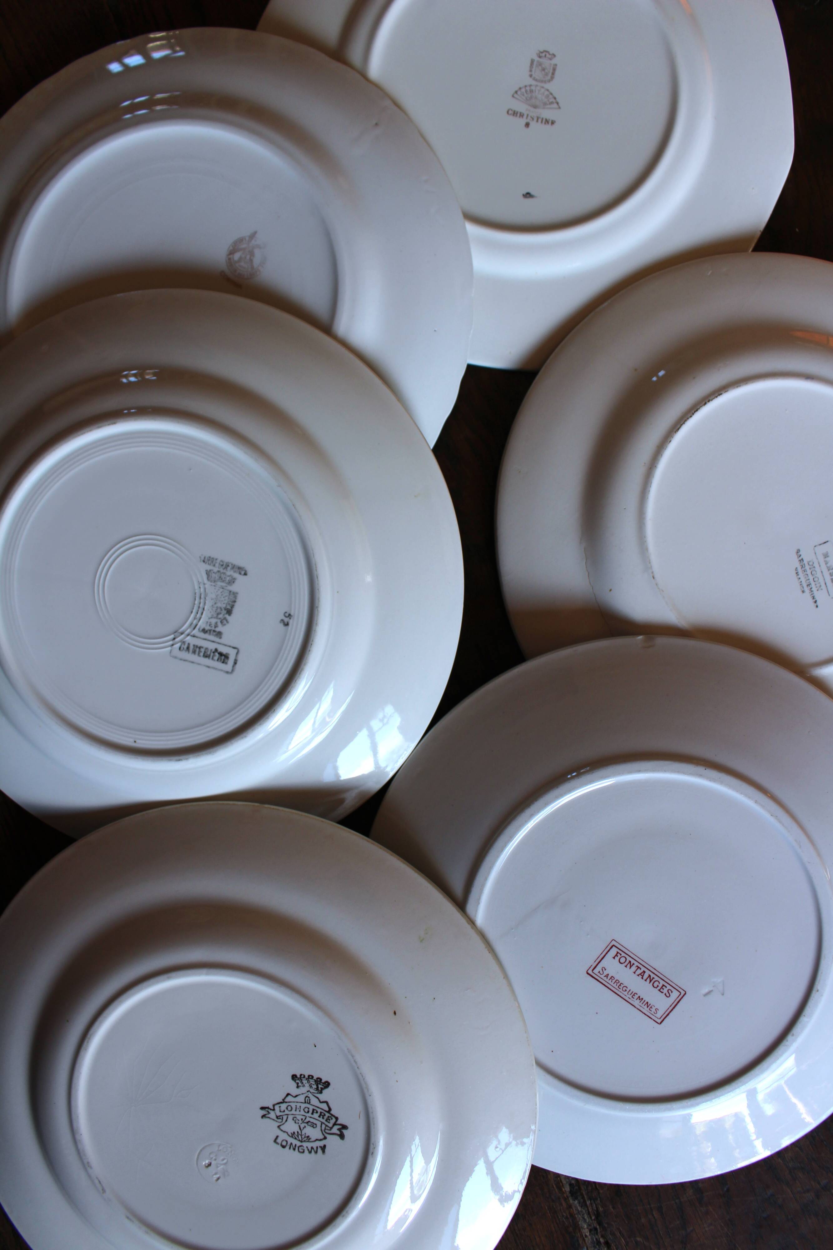 6 mismatched flat plates Fontanges Marsac Longwy Digoin
