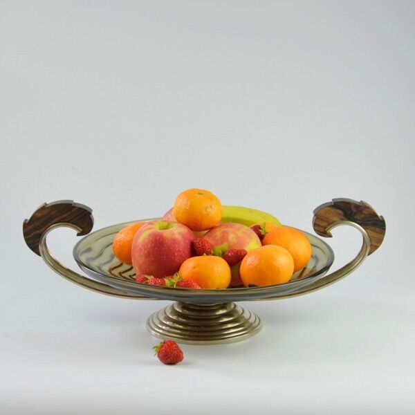 Art deco glass in metal and rosewood 1930 fruit bowl