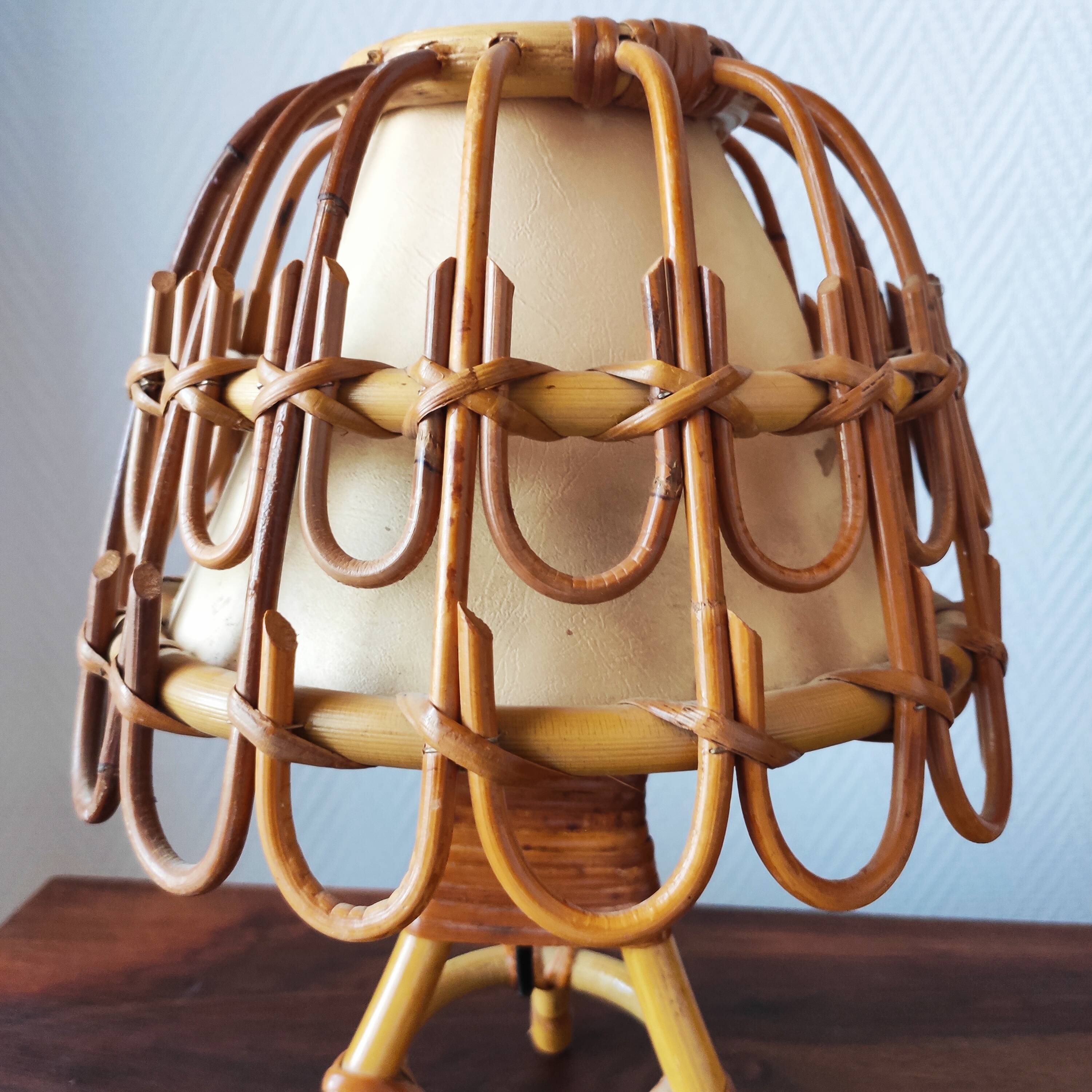 Pair of vintage 70s rattan lamps