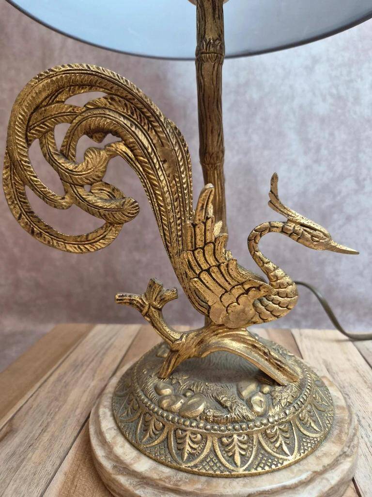 Large vintage lamp in moulded brass – Phoenix – onyx base – 1960s/70s