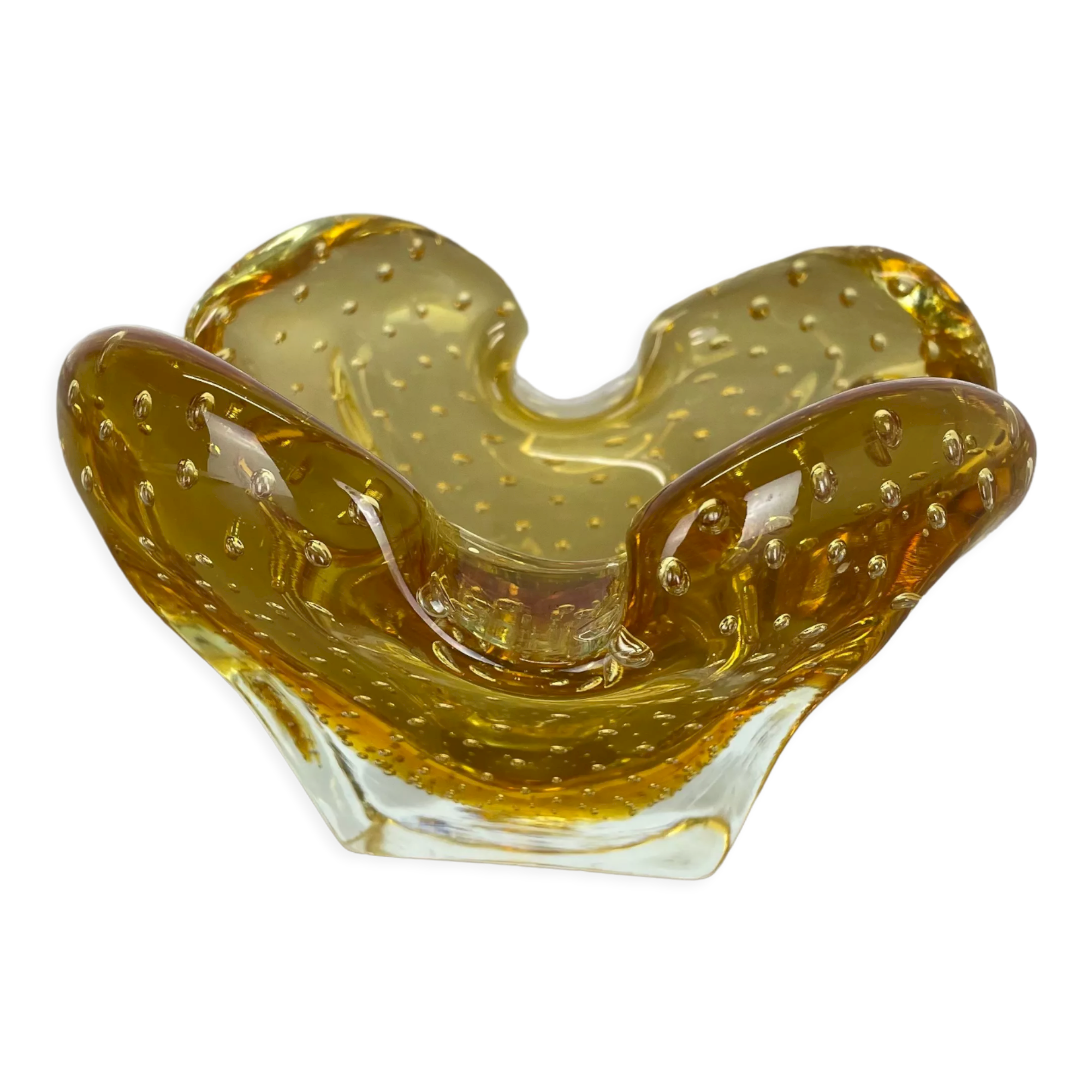 Murano Glass "Honey Bubble" Bowl Element Shell Ashtray Murano, Italy, 1970s