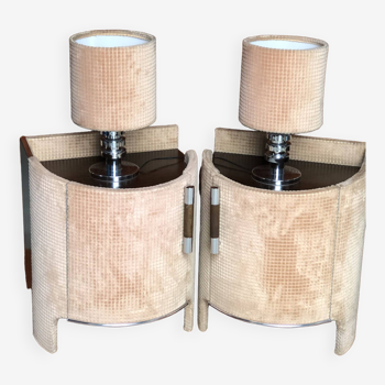 Set of 2 lamps and matching bedside tables 1970
