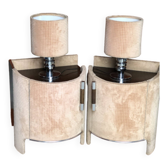 Set of 2 lamps and matching bedside tables 1970
