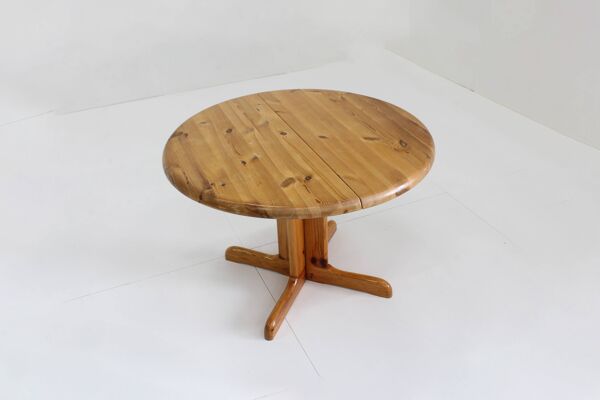Table à manger ronde extensible vintage danoise en bois de pin des années 1960