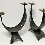 Pair of brutalist design metal candlesticks