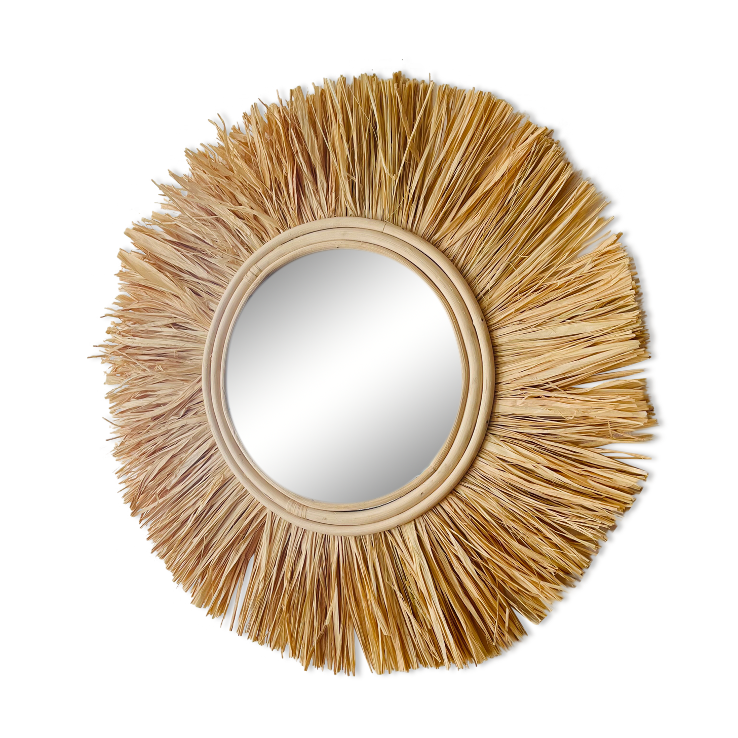 Miroir rond rotin paille, 45 cm