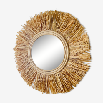 Miroir rond rotin paille, 45 cm