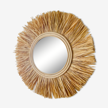 Round rattan straw mirror, 45 cm