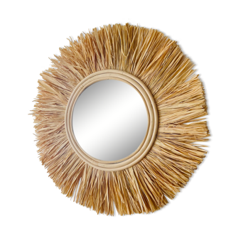 Round rattan straw mirror, 45 cm