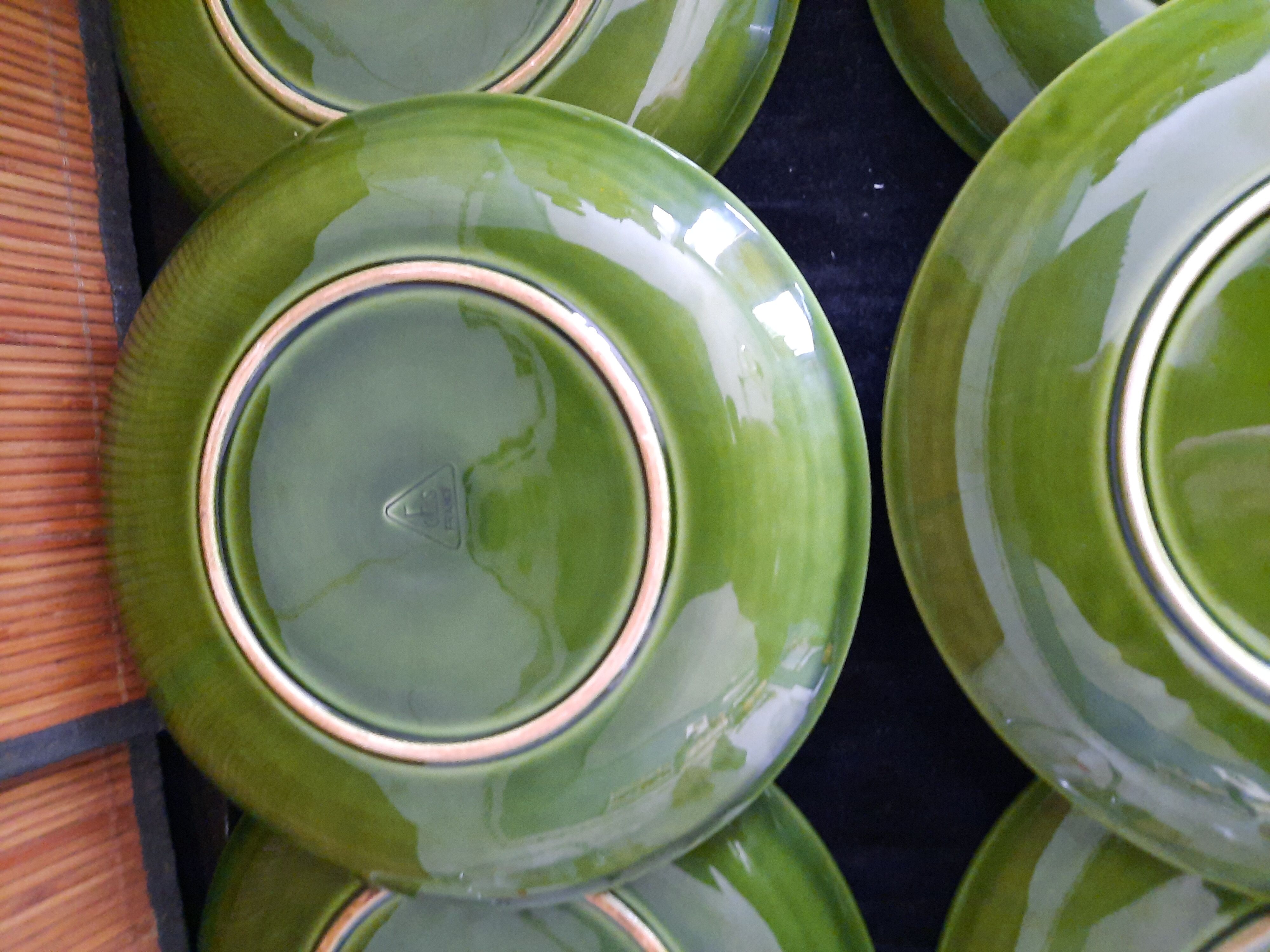 Set of 6 green oyster plates 25 cm – C.E.S France – Very good condition