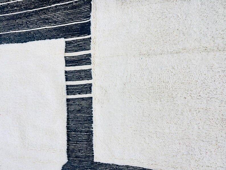 Handmade white and black Berber rug