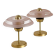 Pair of Art Deco bedside lamps in brass and engraved glass.