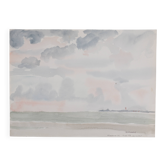 Camille COMBE : Bord de mer ombragé, Aquarelle originale signée