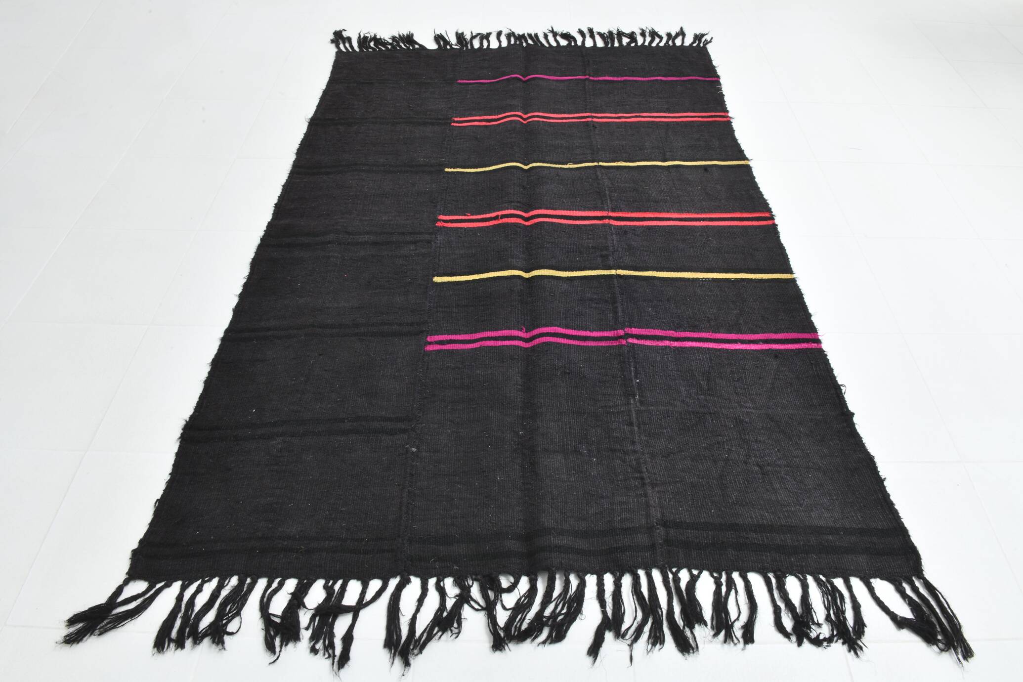 5x7 Grey & Black Striped Vintage Kilim Rug, 155x229Cm