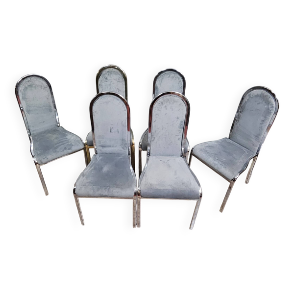 Série de 6 chaises design vintage – métal chromé \& velours — Beyit
