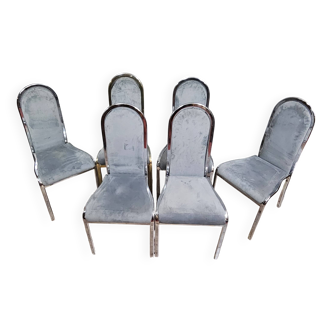 Set of 6 vintage design chairs – chrome metal & velvet