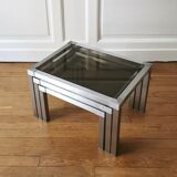 Set of 3 nesting stainless steel coffee tables 1970