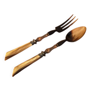 Vintage serving cutlery in horn and wrought metal