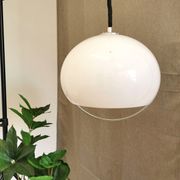 Vintage Meblo White Pendant Lamp: 1970s Italian Space Age Lighting