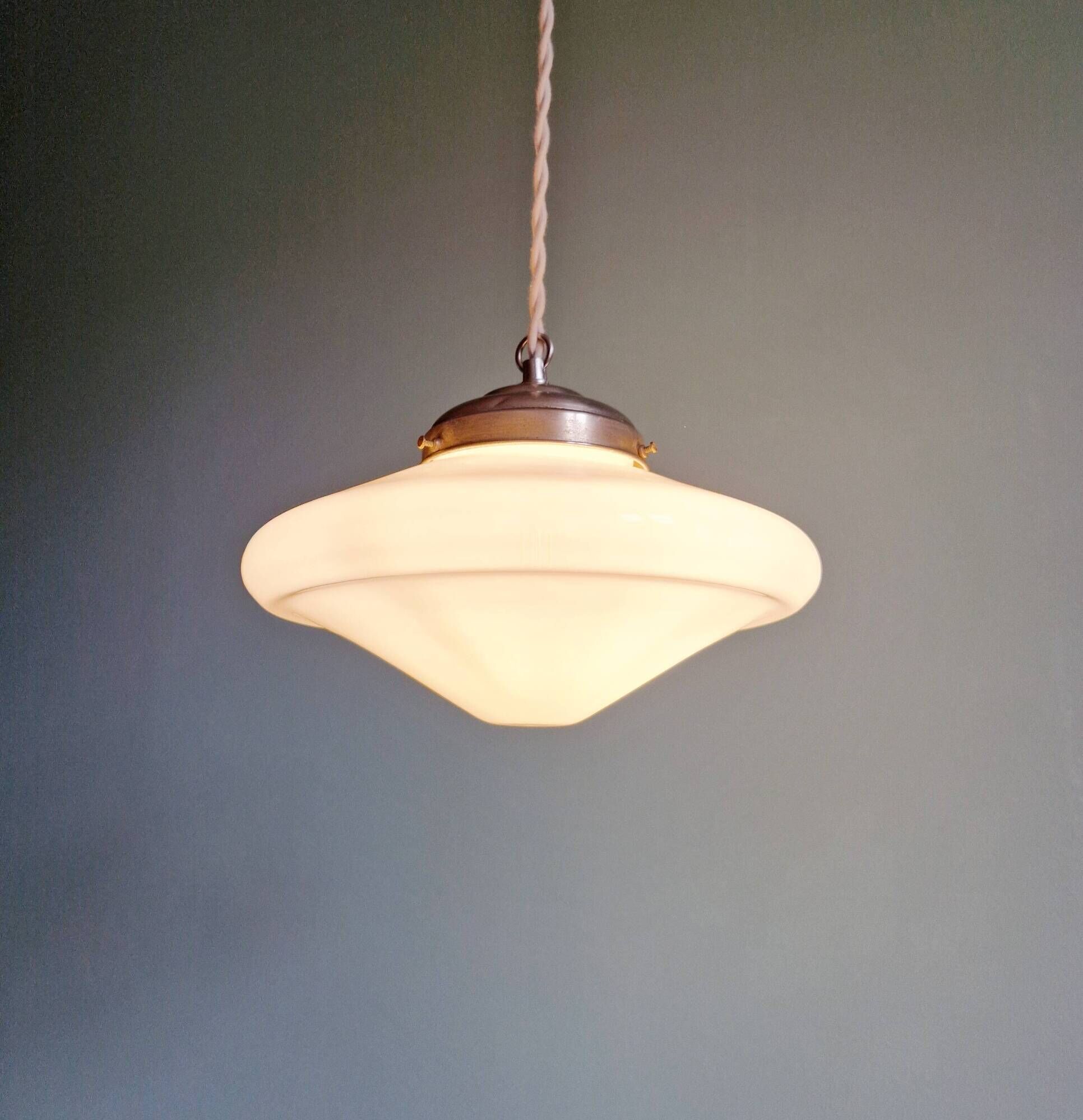 Art Deco pendant light in white opaline glass, conical, 1920s-30s