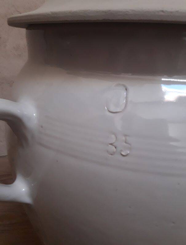 Grease pot salting pot H47cm in enamelled stoneware