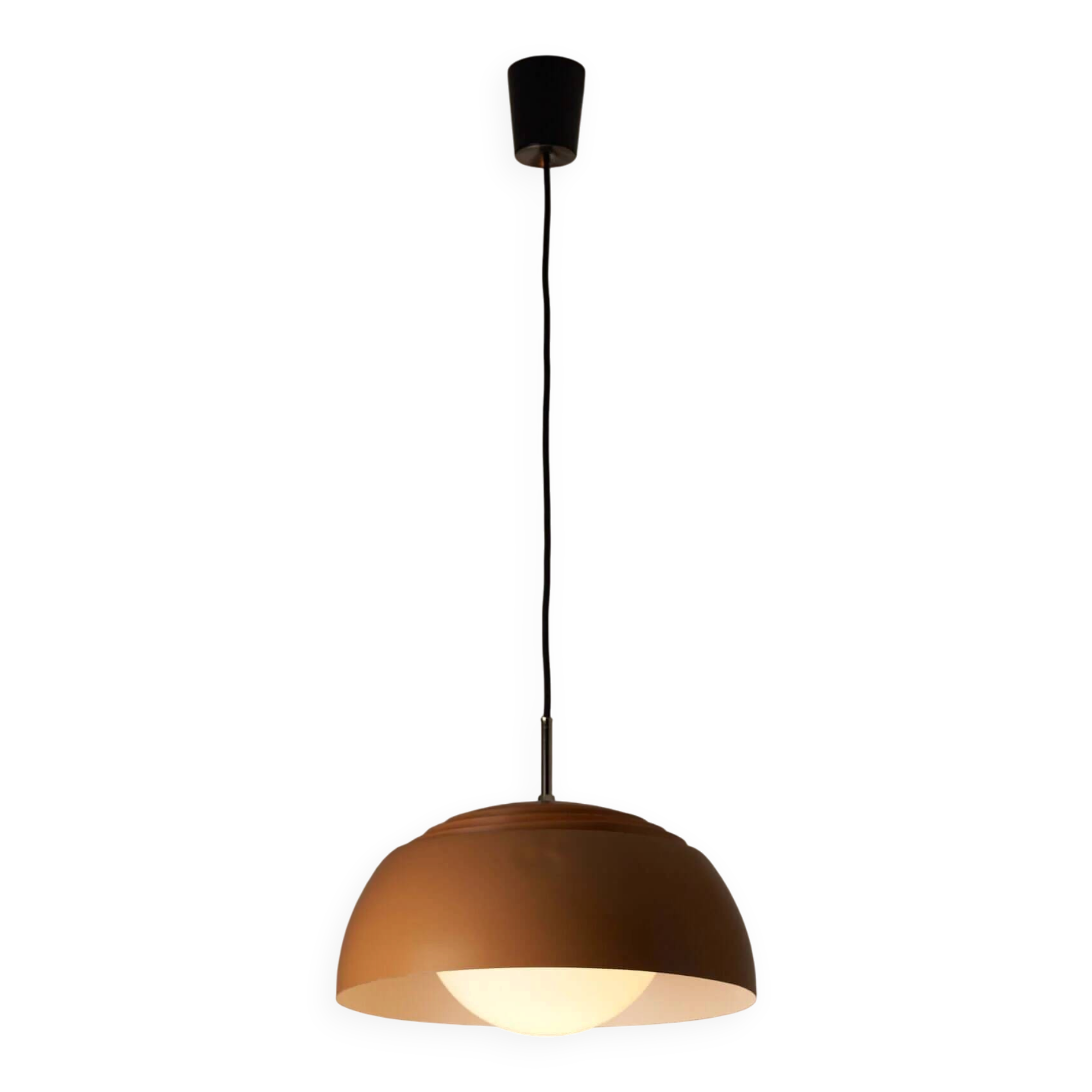 Pendant lamp by B+L Leuchten, orange dome shade and opal glass diffuser