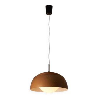 Pendant lamp by B+L Leuchten, orange dome shade and opal glass diffuser