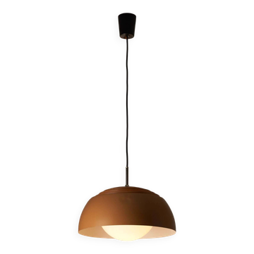 Suspension par B+L Leuchten, abat-jour en dôme orange et diffuseur en verre opalin