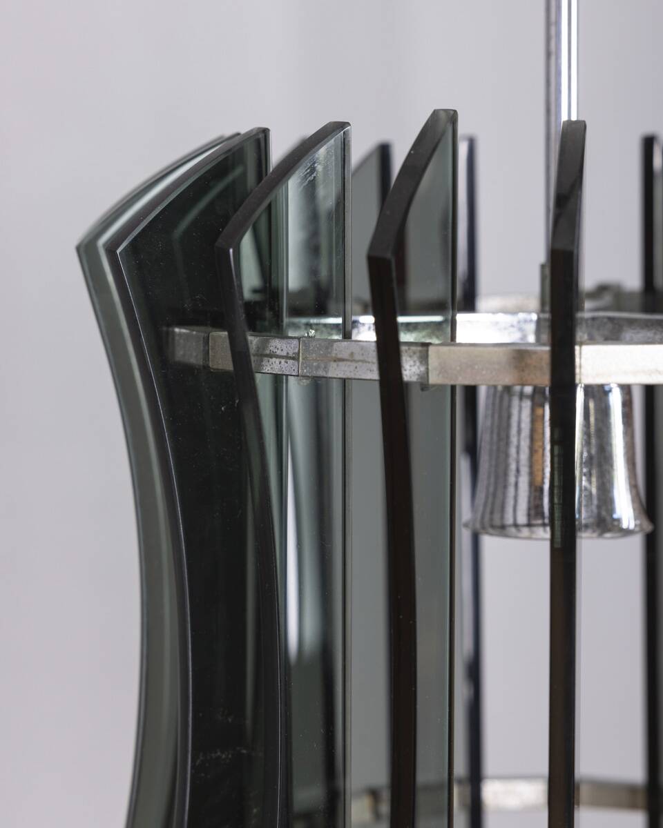 Vintage 1960s chandelier in metal and smoked glass by Veca design