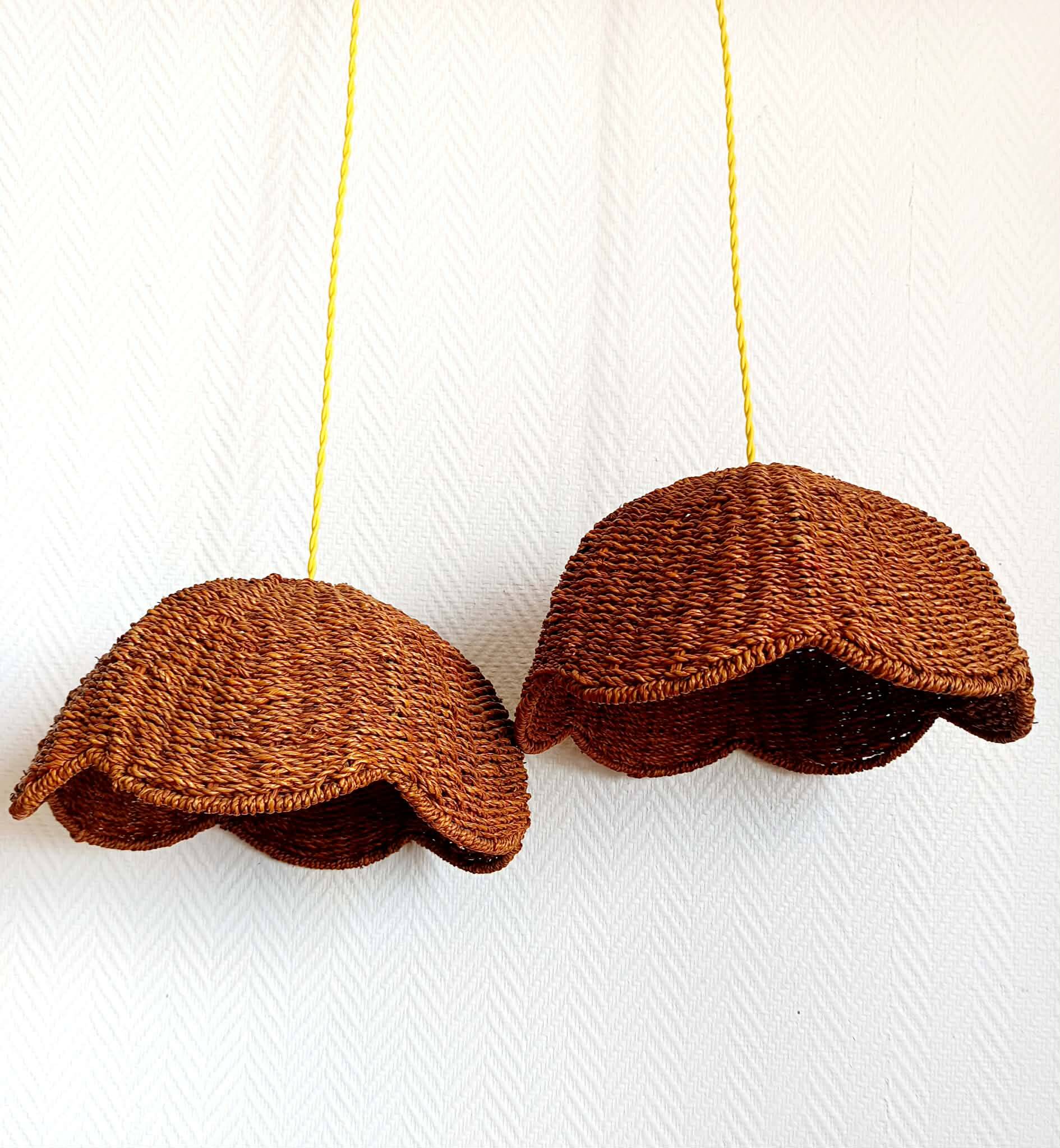 Pair of vintage wicker flower suspensions