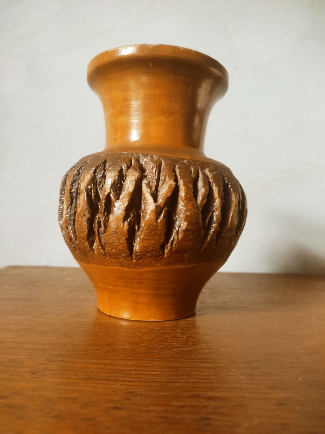 Wooden vase with bark