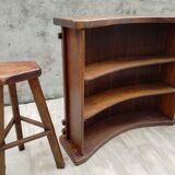 Bar and 2 brutalist stools in massive elm circa 1960