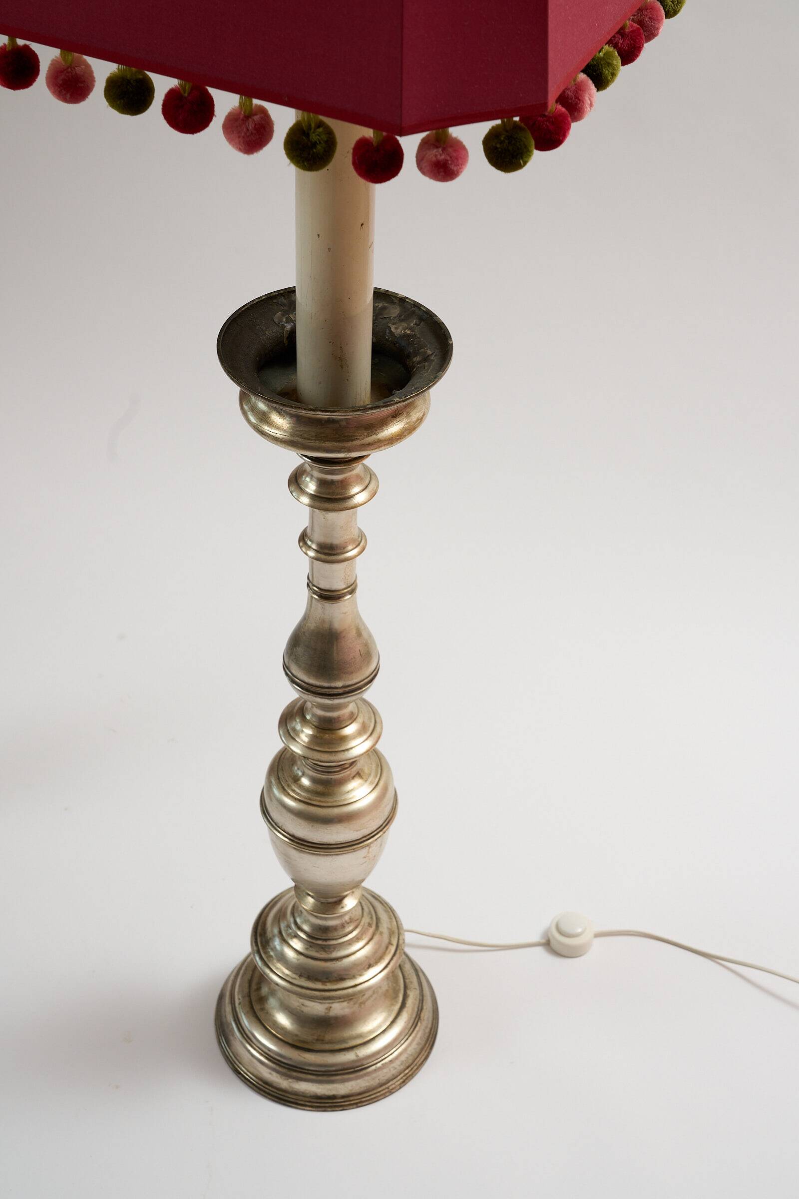 Pair of metal floor lamps with pink shades