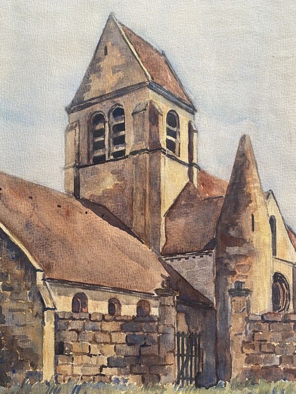 Tableau « église de villers-helon» (aisne) jean-francois devaliere (1926-2021)