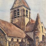Painting "church of villers-helon" (aisne) jean-francois devaliere (1926-2021)