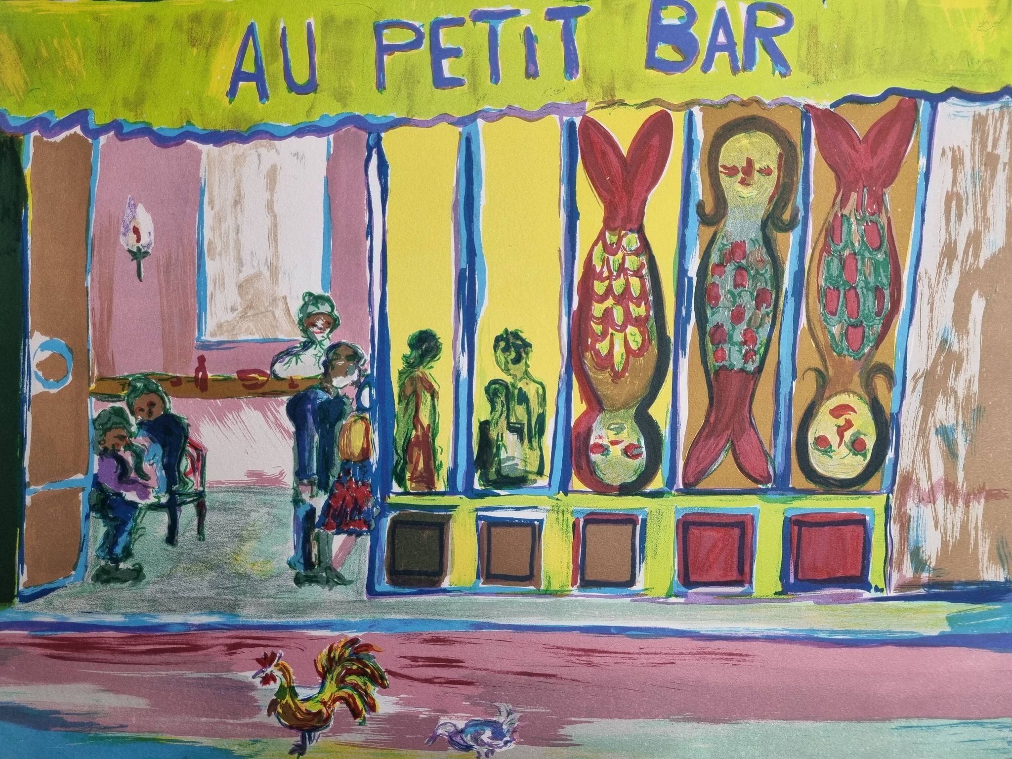 Lithograph, at the little bar, Beaujolais Nouveau, artist's proof, numbered signed, 76 x 55 cm