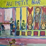 Lithograph, at the little bar, Beaujolais Nouveau, artist's proof, numbered signed, 76 x 55 cm