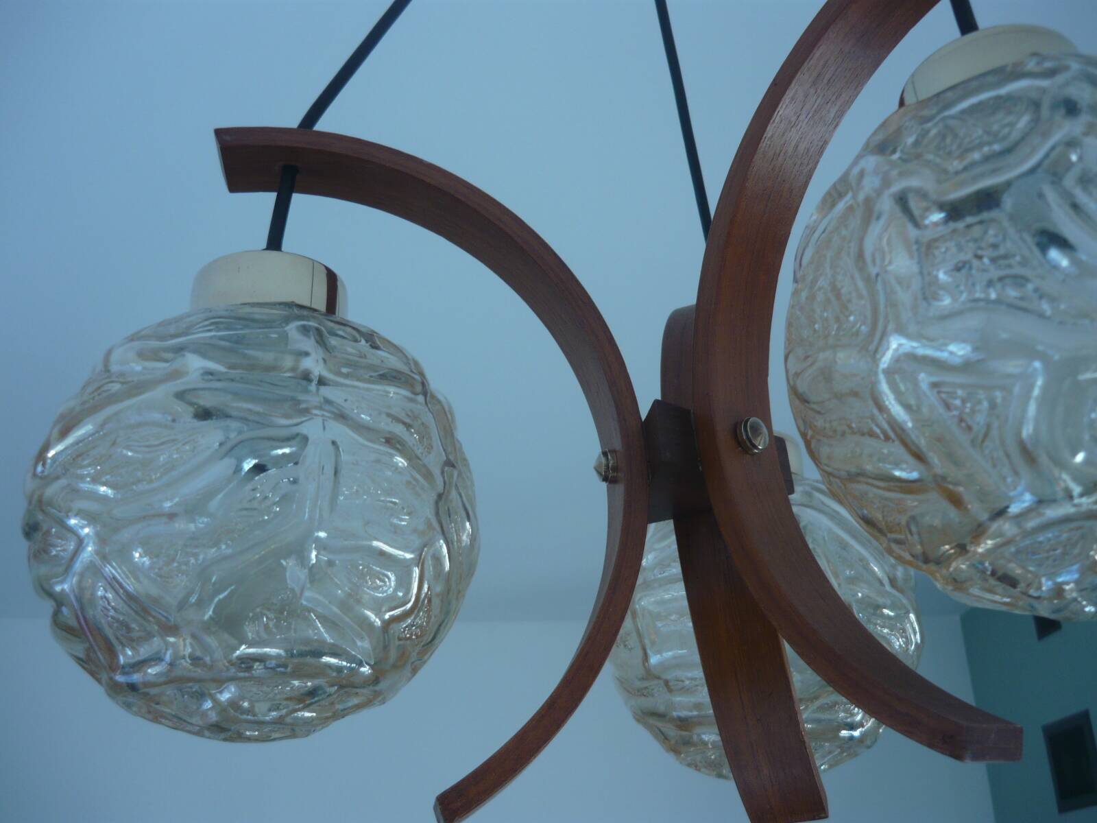 Teak chandelier 3 lights 1960s