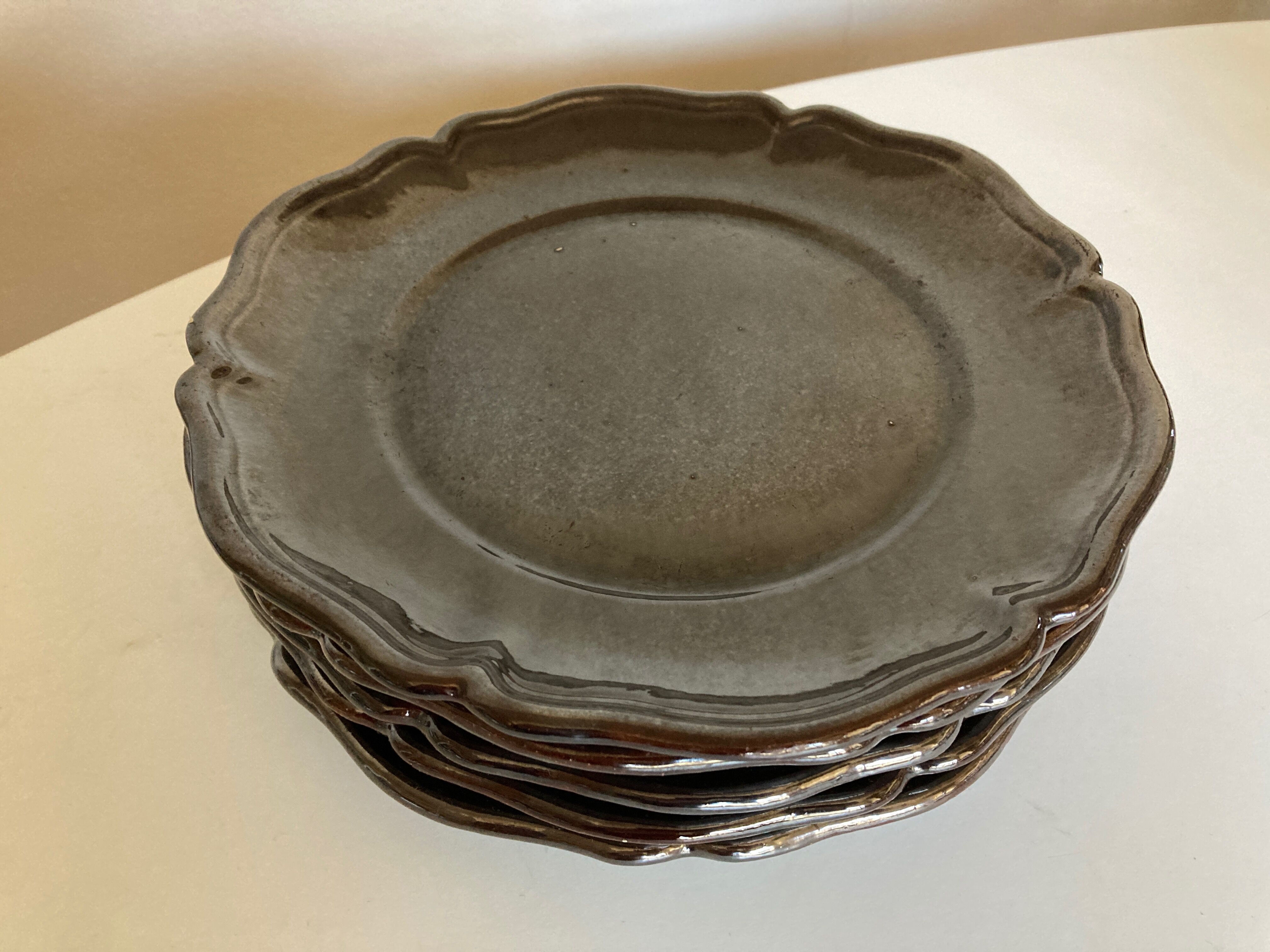 Set of 5 plates with godrons in glazed earth from Biot 1970