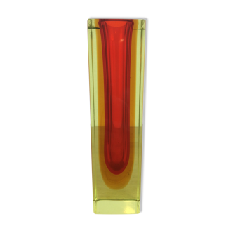 Vase Sommerso rouge et jaune, soliflore verre de Murano