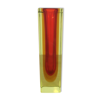 Red and yellow Sommerso vase, soliflore Murano glass