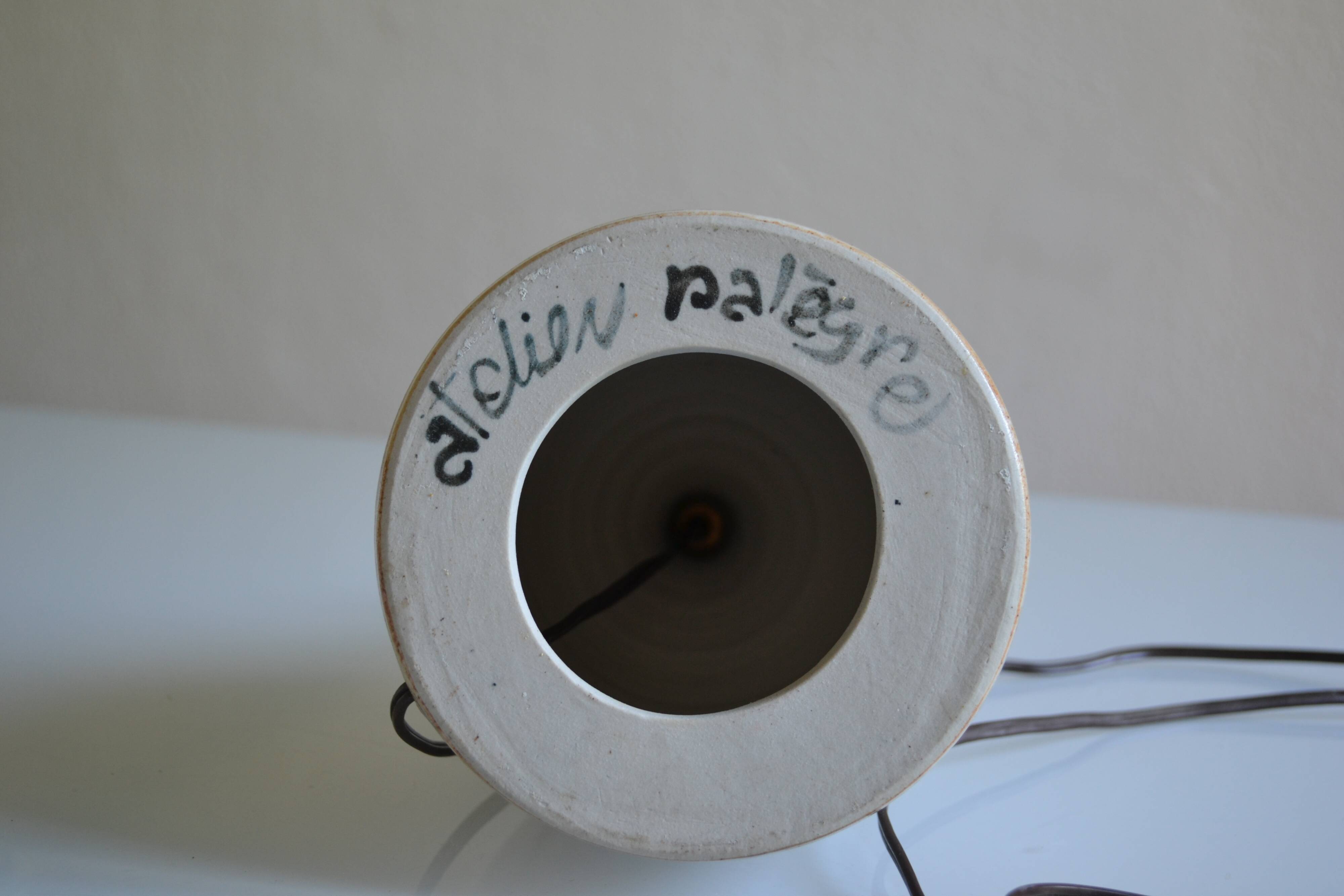 terracotta lamp base, modernist stoneware, France, 1970s