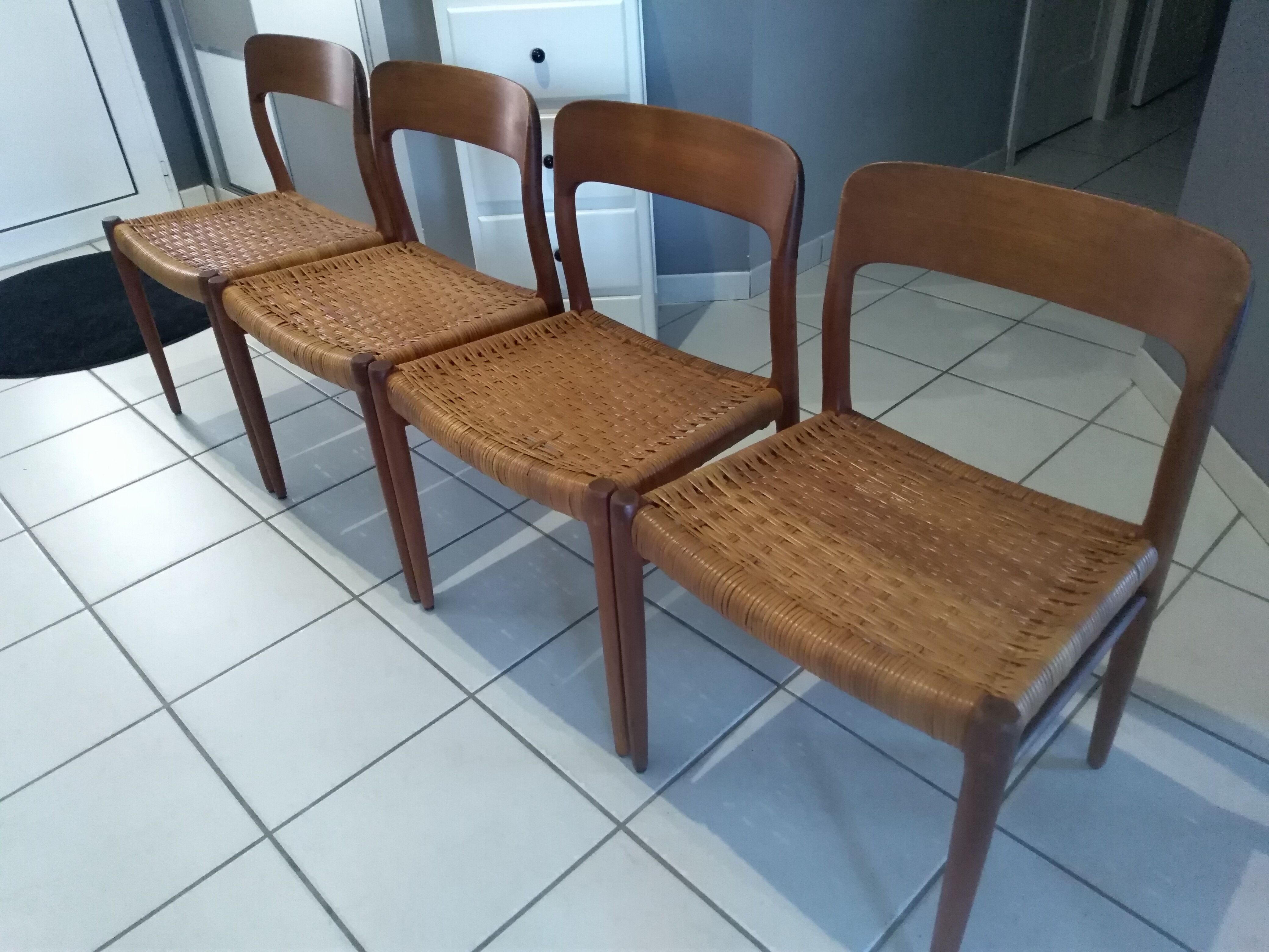 Designer Niels Otto Moller 1960's Suite of 4 Scandinavian Chairs