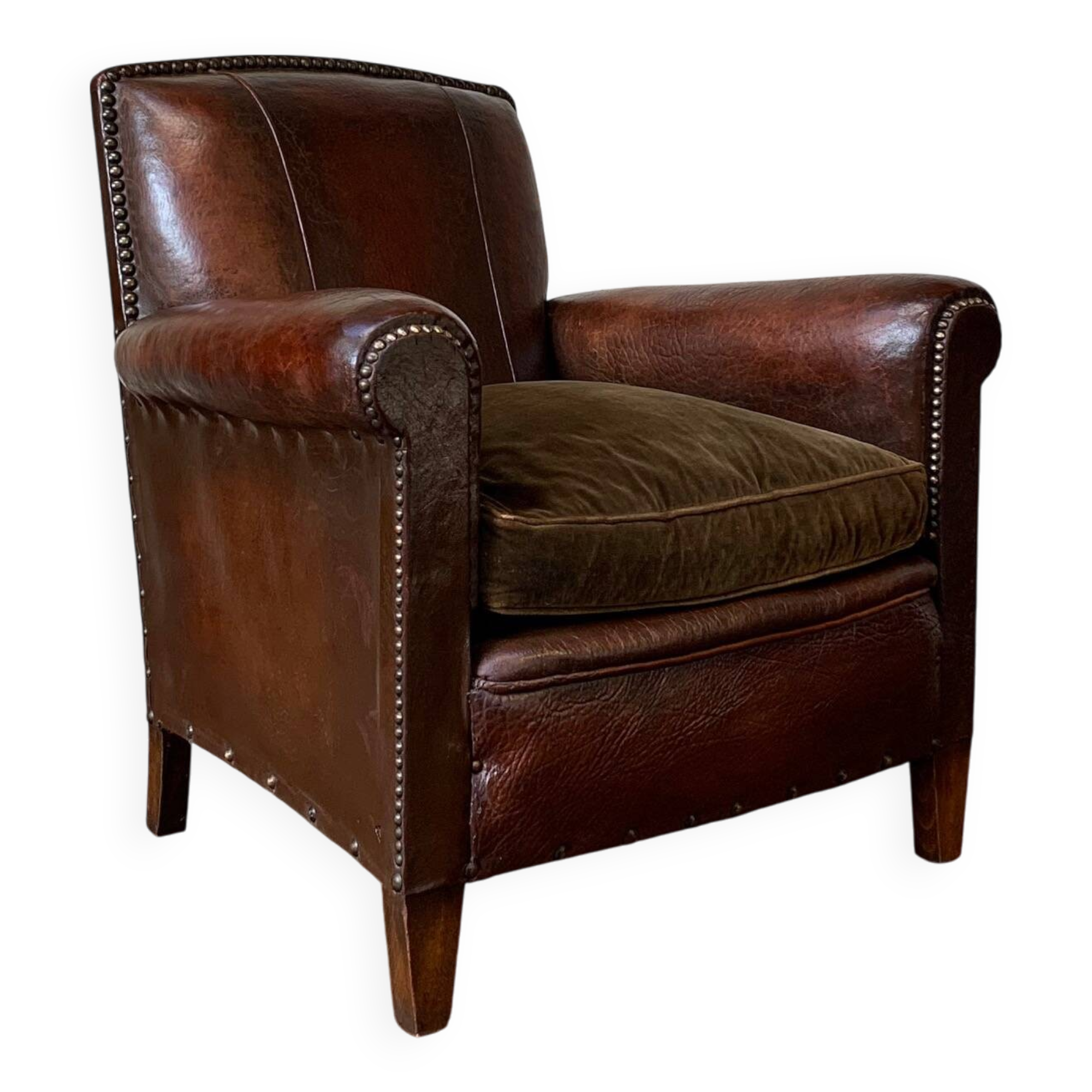 Fauteuil en cuir français, modèle Normandy, vers les années 1920