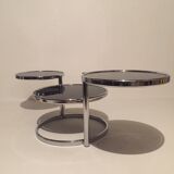 3-plate swivel coffee table in 1970s glass and chrome