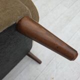 1970s, Danish armchair, green furniture velour, beech wood legs.