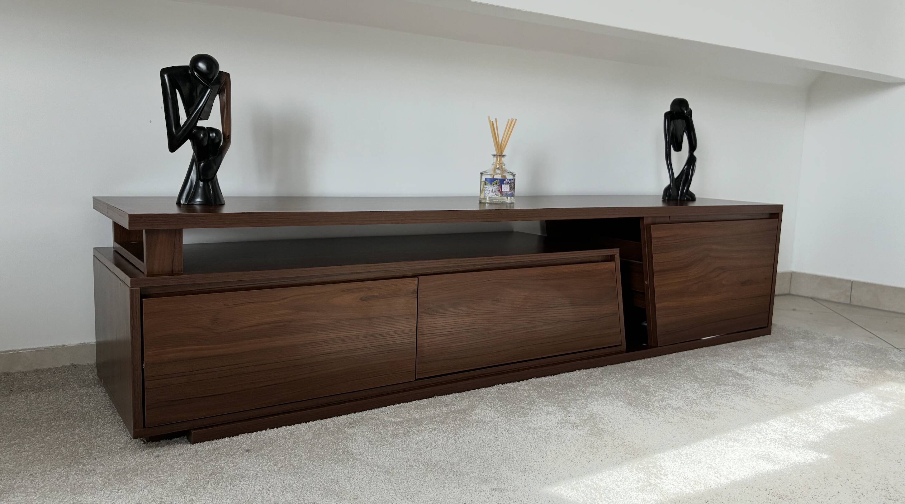 Extendable TV cabinet with walnut finish