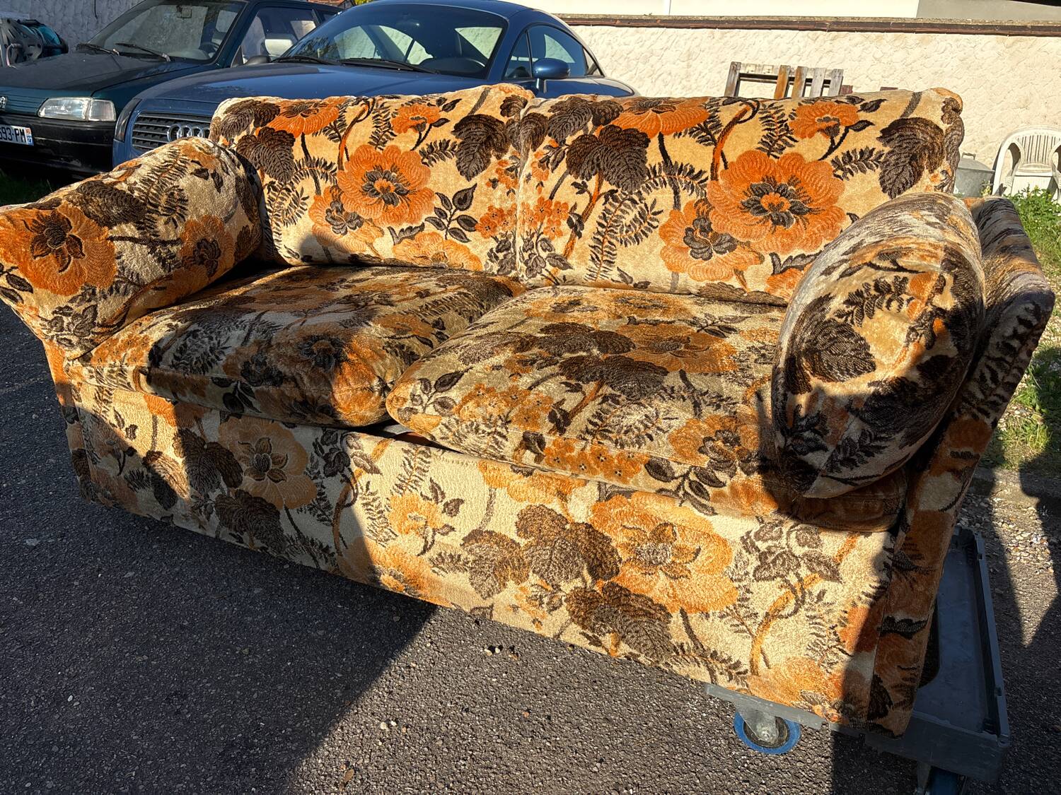 Vintage velvet convertible sofa