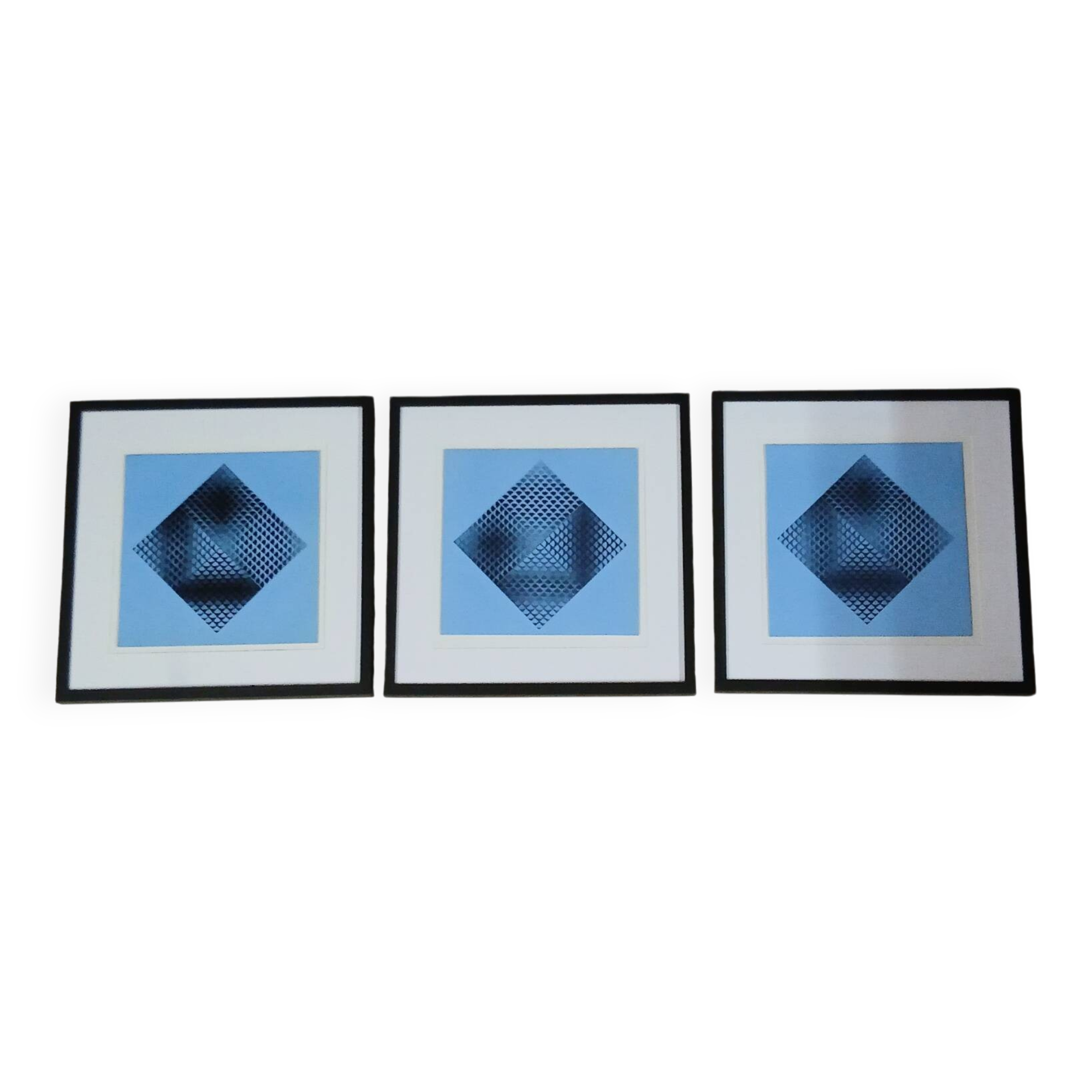 Trio Vintage Optical Art Tableaux - Victor Vasarely - Frames 40x40cm