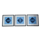 Trio Vintage Optical Art Tableaux - Victor Vasarely - Frames 40x40cm